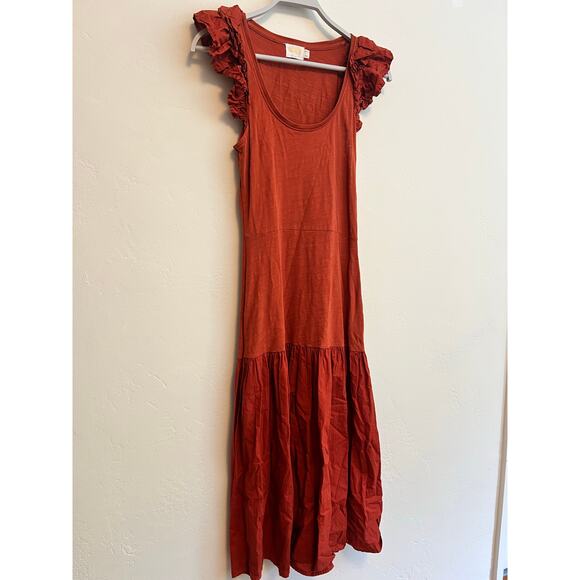 Nation LTD Everleigh Frilly Dress Midi Cayenne Orange Ruffle Sleeve Tiered XS - Picture 3 of 6